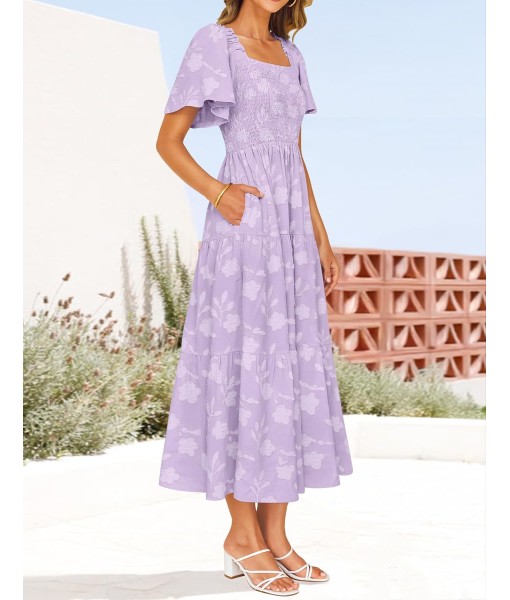 ZESICA Women‘s Summer Boho Floral Midi Dress 2025 Casual Short Sleeve Square Neck Flowy Beach Vacation Long Dress