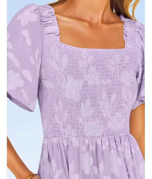 ZESICA Women‘s Summer Boho Floral Midi Dress 2025 Casual Short Sleeve Square Neck Flowy Beach Vacation Long Dress