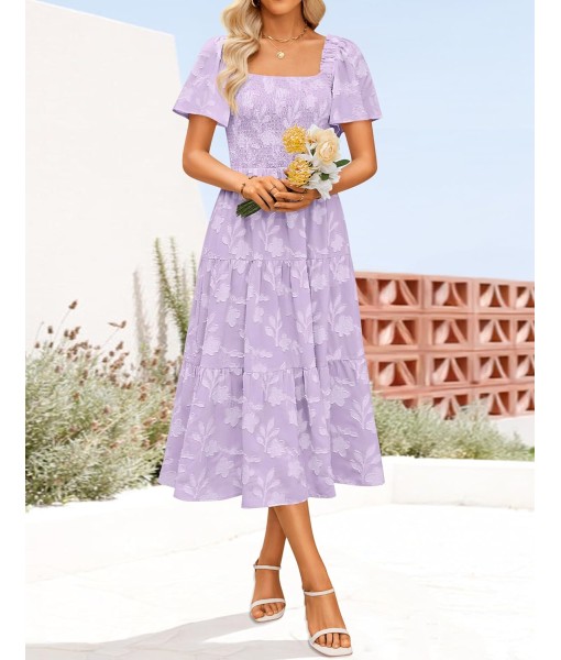 ZESICA Women‘s Summer Boho Floral Midi Dress 2025 Casual Short Sleeve Square Neck Flowy Beach Vacation Long Dress