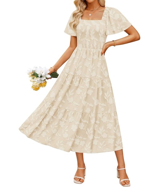 ZESICA Women‘s Summer Boho Floral Midi Dress 2025 Casual Short Sleeve Square Neck Flowy Beach Vacation Long Dress