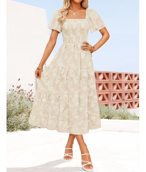 ZESICA Women‘s Summer Boho Floral Midi Dress 2025 Casual Short Sleeve Square Neck Flowy Beach Vacation Long Dress
