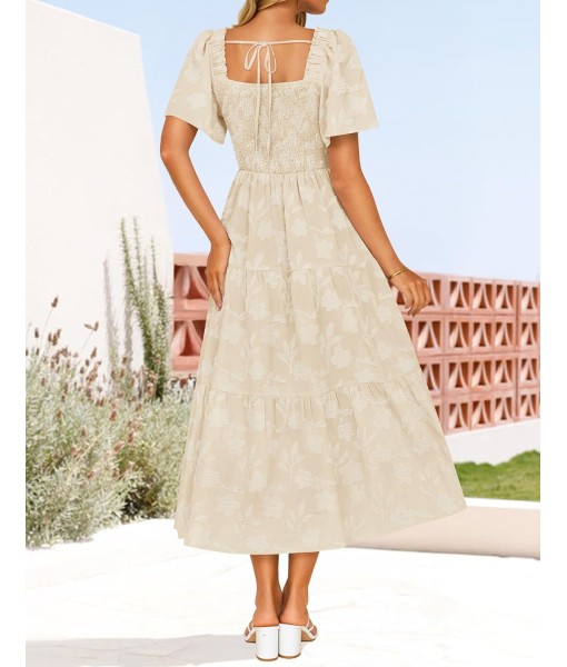 ZESICA Women‘s Summer Boho Floral Midi Dress 2025 Casual Short Sleeve Square Neck Flowy Beach Vacation Long Dress