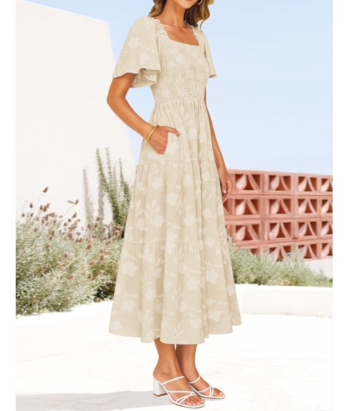ZESICA Women‘s Summer Boho Floral Midi Dress 2025 Casual Short Sleeve Square Neck Flowy Beach Vacation Long Dress