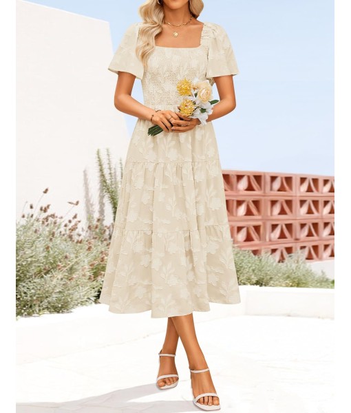 ZESICA Women‘s Summer Boho Floral Midi Dress 2025 Casual Short Sleeve Square Neck Flowy Beach Vacation Long Dress