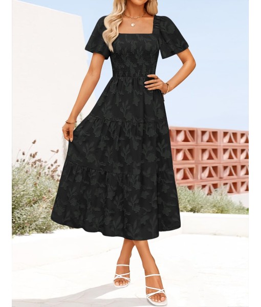 ZESICA Women‘s Summer Boho Floral Midi Dress 2025 Casual Short Sleeve Square Neck Flowy Beach Vacation Long Dress