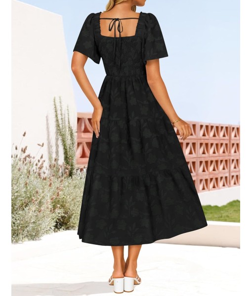 ZESICA Women‘s Summer Boho Floral Midi Dress 2025 Casual Short Sleeve Square Neck Flowy Beach Vacation Long Dress