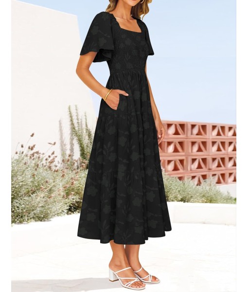 ZESICA Women‘s Summer Boho Floral Midi Dress 2025 Casual Short Sleeve Square Neck Flowy Beach Vacation Long Dress