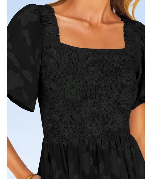 ZESICA Women‘s Summer Boho Floral Midi Dress 2025 Casual Short Sleeve Square Neck Flowy Beach Vacation Long Dress