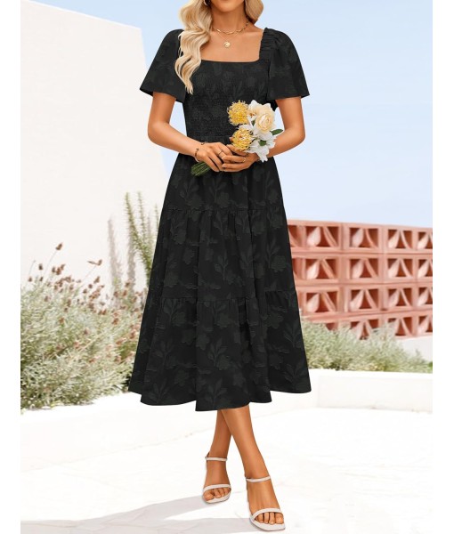 ZESICA Women‘s Summer Boho Floral Midi Dress 2025 Casual Short Sleeve Square Neck Flowy Beach Vacation Long Dress