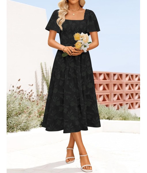 ZESICA Women‘s Summer Boho Floral Midi Dress 2025 Casual Short Sleeve Square Neck Flowy Beach Vacation Long Dress