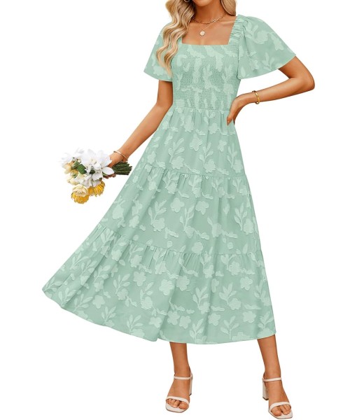 ZESICA Women‘s Summer Boho Floral Midi Dress 2025 Casual Short Sleeve Square Neck Flowy Beach Vacation Long Dress