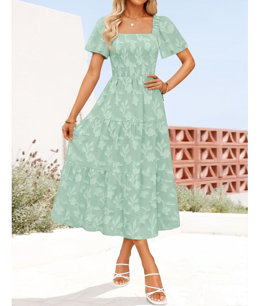 ZESICA Women‘s Summer Boho Floral Midi Dress 2025 Casual Short Sleeve Square Neck Flowy Beach Vacation Long Dress