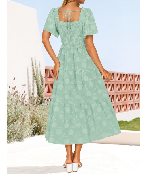 ZESICA Women‘s Summer Boho Floral Midi Dress 2025 Casual Short Sleeve Square Neck Flowy Beach Vacation Long Dress