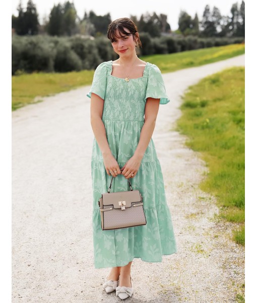 ZESICA Women‘s Summer Boho Floral Midi Dress 2025 Casual Short Sleeve Square Neck Flowy Beach Vacation Long Dress