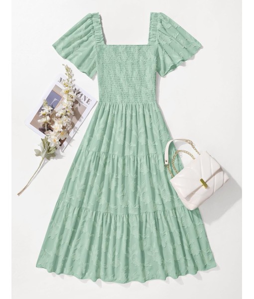ZESICA Women‘s Summer Boho Floral Midi Dress 2025 Casual Short Sleeve Square Neck Flowy Beach Vacation Long Dress