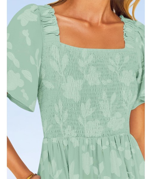 ZESICA Women‘s Summer Boho Floral Midi Dress 2025 Casual Short Sleeve Square Neck Flowy Beach Vacation Long Dress