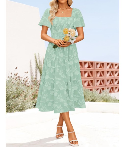 ZESICA Women‘s Summer Boho Floral Midi Dress 2025 Casual Short Sleeve Square Neck Flowy Beach Vacation Long Dress