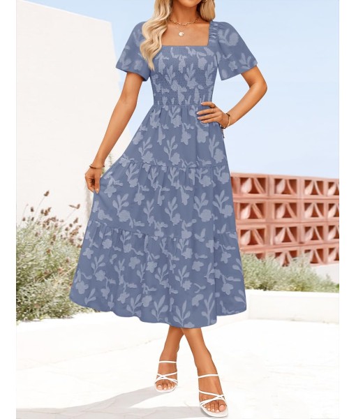 ZESICA Women‘s Summer Boho Floral Midi Dress 2025 Casual Short Sleeve Square Neck Flowy Beach Vacation Long Dress