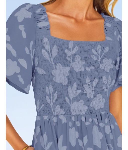 ZESICA Women‘s Summer Boho Floral Midi Dress 2025 Casual Short Sleeve Square Neck Flowy Beach Vacation Long Dress