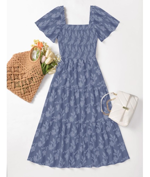ZESICA Women‘s Summer Boho Floral Midi Dress 2025 Casual Short Sleeve Square Neck Flowy Beach Vacation Long Dress