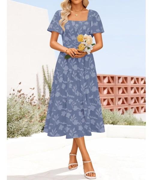 ZESICA Women‘s Summer Boho Floral Midi Dress 2025 Casual Short Sleeve Square Neck Flowy Beach Vacation Long Dress
