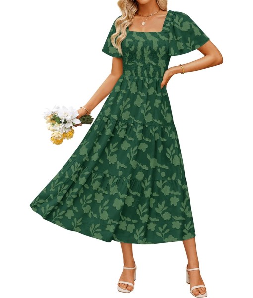 ZESICA Women‘s Summer Boho Floral Midi Dress 2025 Casual Short Sleeve Square Neck Flowy Beach Vacation Long Dress