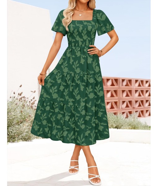 ZESICA Women‘s Summer Boho Floral Midi Dress 2025 Casual Short Sleeve Square Neck Flowy Beach Vacation Long Dress