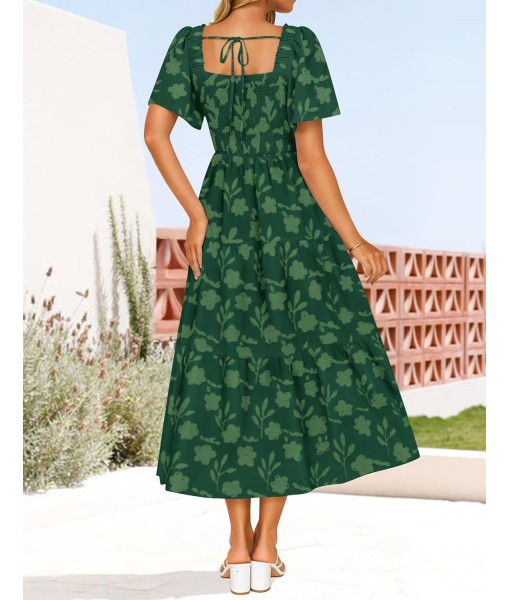ZESICA Women‘s Summer Boho Floral Midi Dress 2025 Casual Short Sleeve Square Neck Flowy Beach Vacation Long Dress