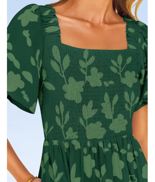 ZESICA Women‘s Summer Boho Floral Midi Dress 2025 Casual Short Sleeve Square Neck Flowy Beach Vacation Long Dress