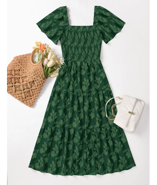 ZESICA Women‘s Summer Boho Floral Midi Dress 2025 Casual Short Sleeve Square Neck Flowy Beach Vacation Long Dress