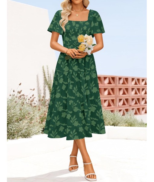 ZESICA Women‘s Summer Boho Floral Midi Dress 2025 Casual Short Sleeve Square Neck Flowy Beach Vacation Long Dress