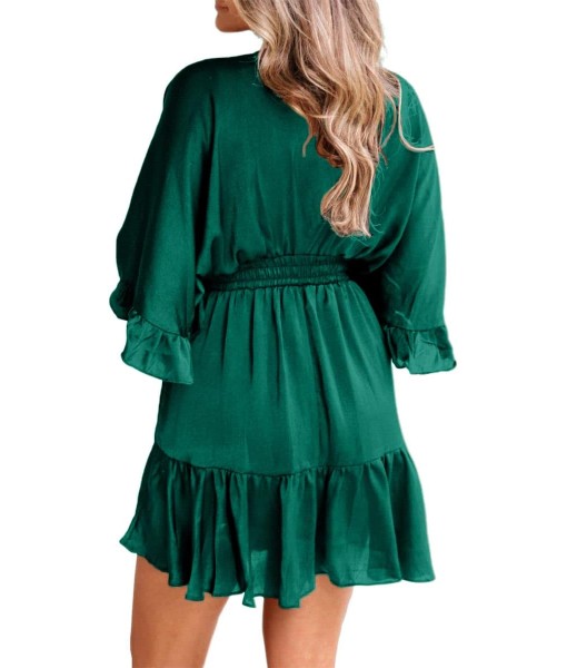 Aoysky Womens V Neck Casual Dresses Summer Loose High Waist Ruffle Pleated Cute Mini Short Dress