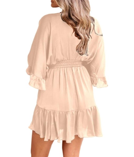 Aoysky Womens V Neck Casual Dresses Summer Loose High Waist Ruffle Pleated Cute Mini Short Dress