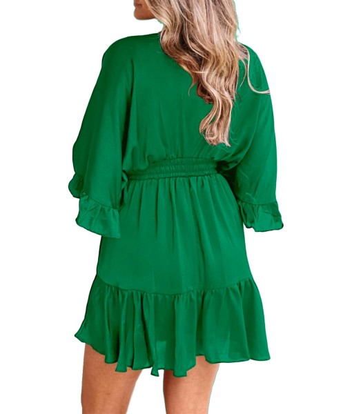 Aoysky Womens V Neck Casual Dresses Summer Loose High Waist Ruffle Pleated Cute Mini Short Dress