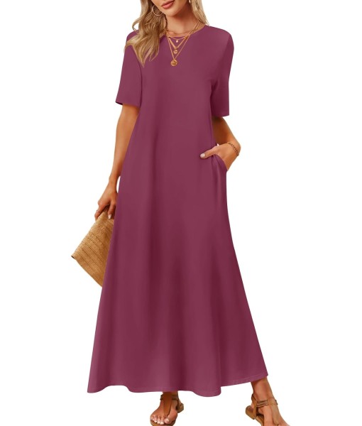 MEROKEETY Women's 2025 Summer Maxi Dress Casual Short Sleeve Beach Vacation Crewneck Basic Long T Shirt Dresses