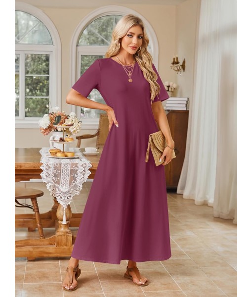 MEROKEETY Women's 2025 Summer Maxi Dress Casual Short Sleeve Beach Vacation Crewneck Basic Long T Shirt Dresses