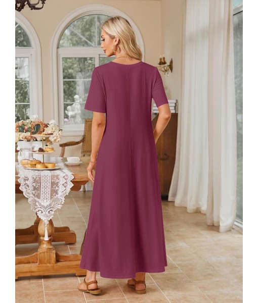 MEROKEETY Women's 2025 Summer Maxi Dress Casual Short Sleeve Beach Vacation Crewneck Basic Long T Shirt Dresses