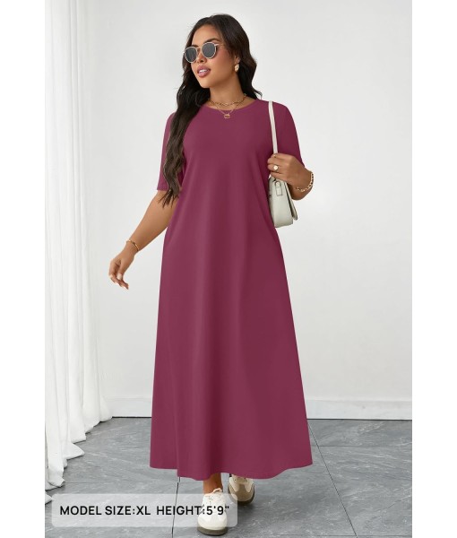 MEROKEETY Women's 2025 Summer Maxi Dress Casual Short Sleeve Beach Vacation Crewneck Basic Long T Shirt Dresses