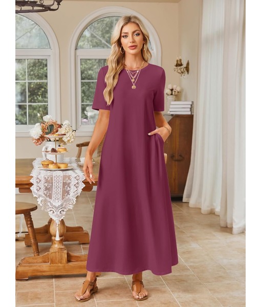 MEROKEETY Women's 2025 Summer Maxi Dress Casual Short Sleeve Beach Vacation Crewneck Basic Long T Shirt Dresses