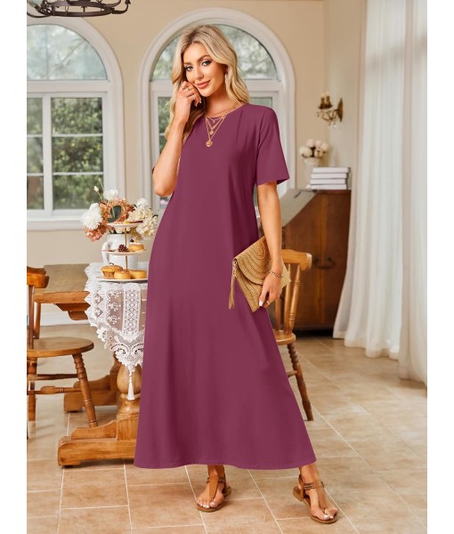 MEROKEETY Women's 2025 Summer Maxi Dress Casual Short Sleeve Beach Vacation Crewneck Basic Long T Shirt Dresses