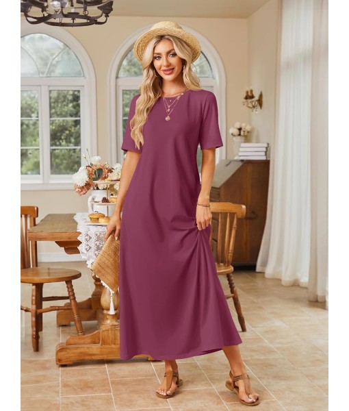 MEROKEETY Women's 2025 Summer Maxi Dress Casual Short Sleeve Beach Vacation Crewneck Basic Long T Shirt Dresses