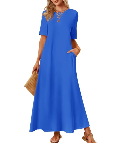 MEROKEETY Women's 2025 Summer Maxi Dress Casual Short Sleeve Beach Vacation Crewneck Basic Long T Shirt Dresses