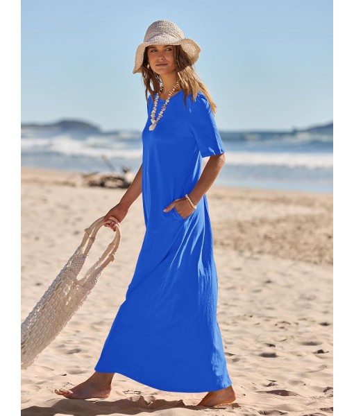 MEROKEETY Women's 2025 Summer Maxi Dress Casual Short Sleeve Beach Vacation Crewneck Basic Long T Shirt Dresses
