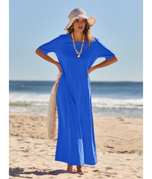MEROKEETY Women's 2025 Summer Maxi Dress Casual Short Sleeve Beach Vacation Crewneck Basic Long T Shirt Dresses