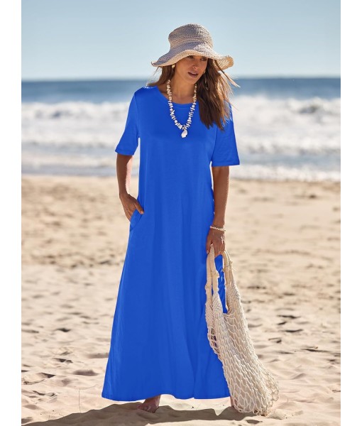 MEROKEETY Women's 2025 Summer Maxi Dress Casual Short Sleeve Beach Vacation Crewneck Basic Long T Shirt Dresses