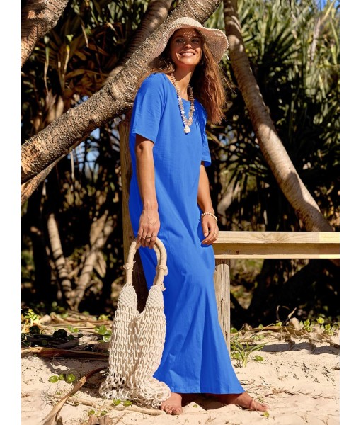 MEROKEETY Women's 2025 Summer Maxi Dress Casual Short Sleeve Beach Vacation Crewneck Basic Long T Shirt Dresses
