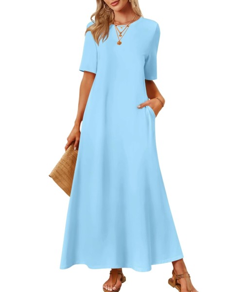 MEROKEETY Women's 2025 Summer Maxi Dress Casual Short Sleeve Beach Vacation Crewneck Basic Long T Shirt Dresses