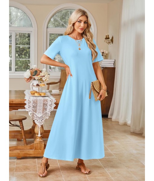 MEROKEETY Women's 2025 Summer Maxi Dress Casual Short Sleeve Beach Vacation Crewneck Basic Long T Shirt Dresses