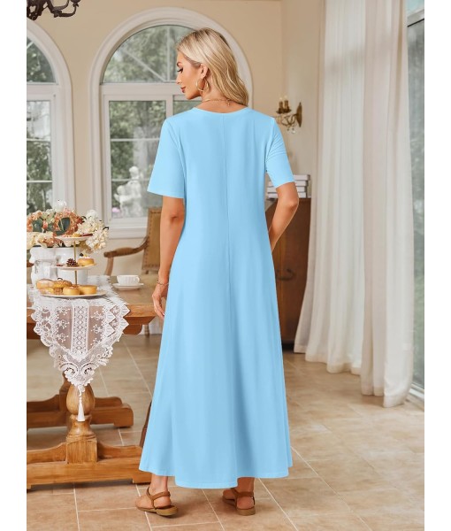 MEROKEETY Women's 2025 Summer Maxi Dress Casual Short Sleeve Beach Vacation Crewneck Basic Long T Shirt Dresses