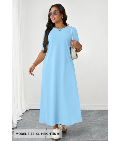 MEROKEETY Women's 2025 Summer Maxi Dress Casual Short Sleeve Beach Vacation Crewneck Basic Long T Shirt Dresses